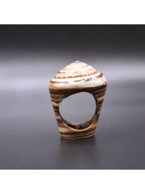 Handcrafted Brown & White Spiral Shell Ring - 3.5cm Tall - Unique Natural Design